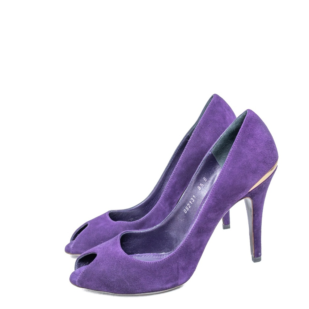 Ralph Lauren Purple Label Suede Peep Toe Purple Heels – Size US 8‎ / EU 38.5